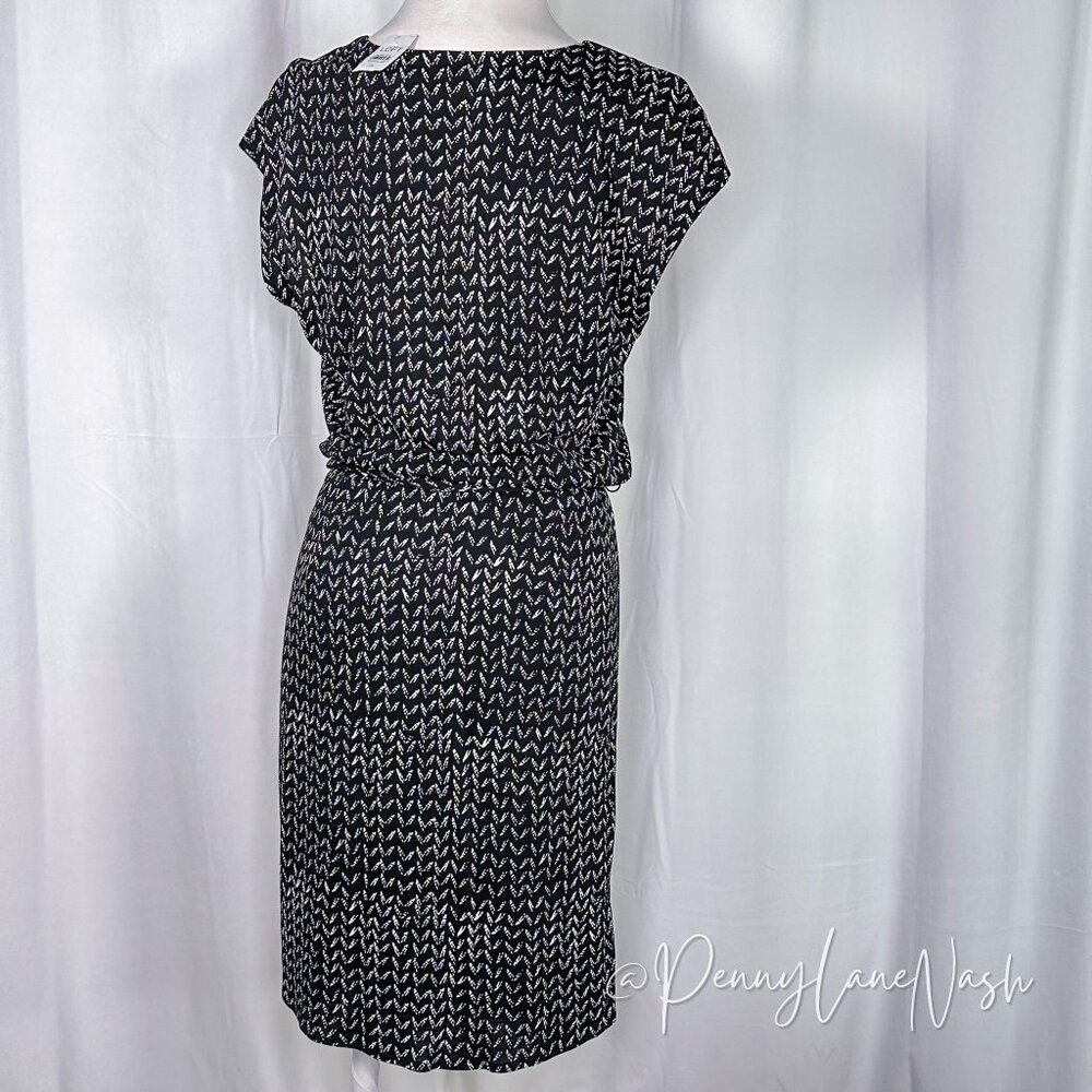 NWT Ann Taylor Loft Blouson Zigzag Print Dress Black XS - Picture 8 of 10